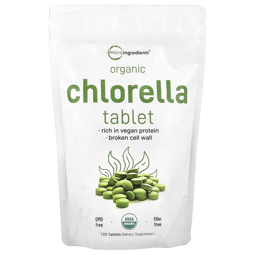Micro Ingredients Organic Chlorella Tablets, 3g, 720 Tablets (0.5g Per Tablet)