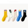 5 Pairs of Female Spring and Autumn Deodorant Sweat Absorbing Cute Preppy Cartoon Tube Cotton Socks