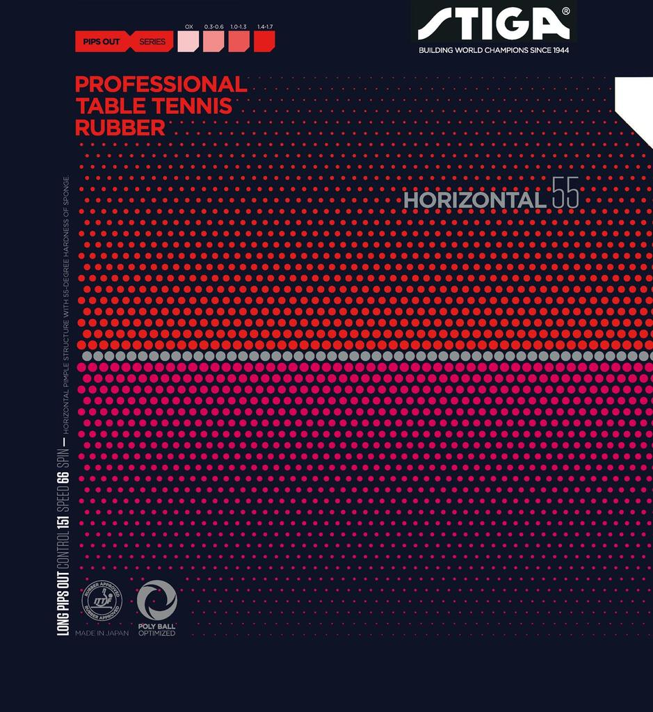 STIGA Table Tennis Horizontal 1711550513 Rubber, Grain-High Rubber, 55, Red, Thin,