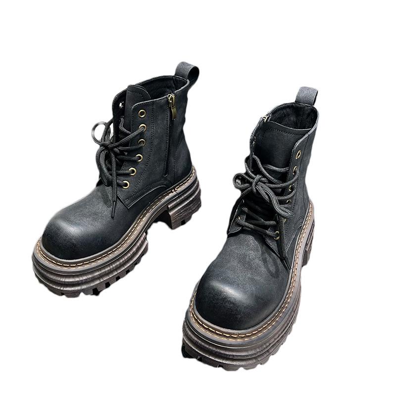 Женские ботильоны на платформе, массивные, на шнуровке, на среднем каблуке, модные туфли 2025 года, классические готические гладиаторы, зимние мотоциклетные ботинки Botas De Mujer