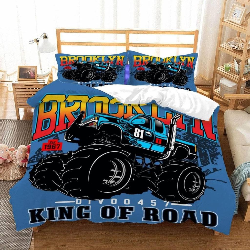 Постельное белье на гоночную тематику с 3D-принтом мультяшного монстр-трака, мягкое пуховое антиаллергенное пуховое пододеяльник, комплект постельного белья для взрослых, подростковое