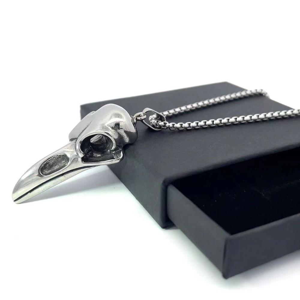 304 Stainless Steel Crow Skull Pendant Silver Pendant Necklace for Men and Women