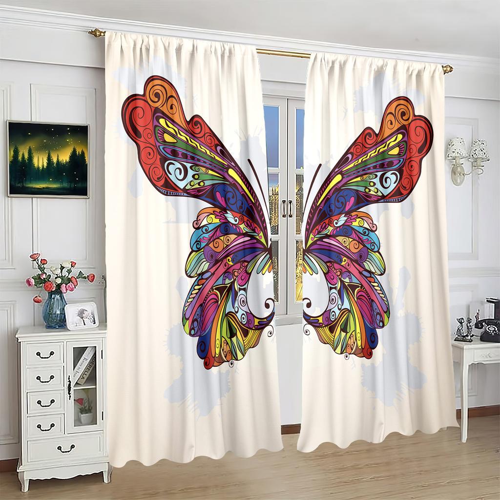 2 Pieces of Colorful Butterfly Printing Curtain - Polyester Material - Suitable for Bedroom Living Room Study Room Priva