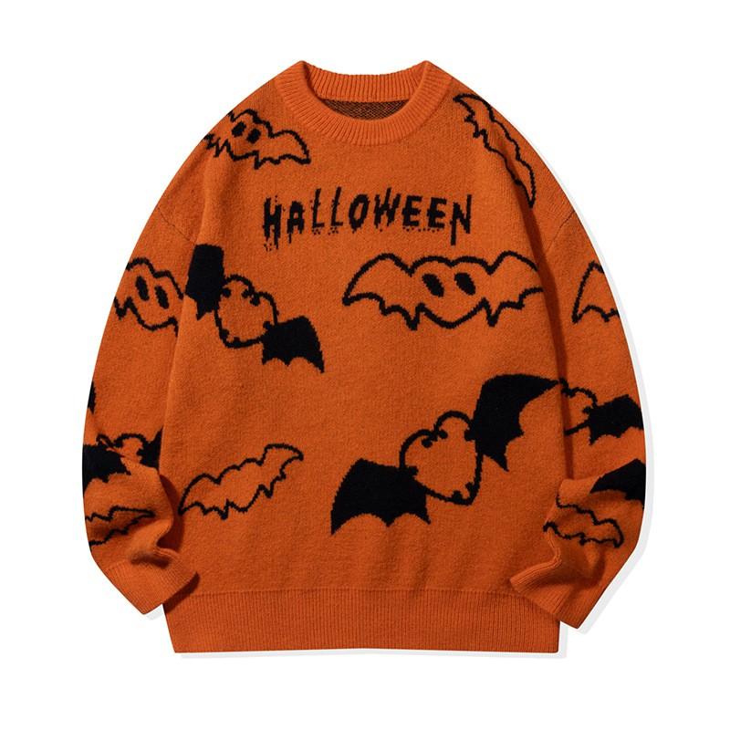Andre Vintage Bat Jacquard Knit Sweater Couples Casual Loose Fit Warm Top