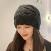 Autumn and winter fashion hollow knitted wool hat women's ear protection simple fashion big head circumference cold hat flower pullover hat