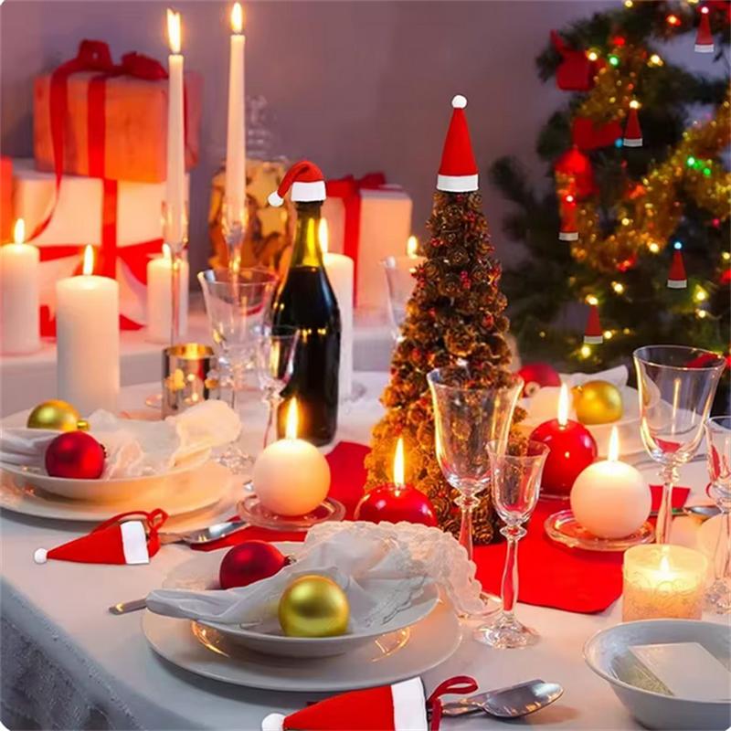 Простота Бутылка вина Шляпа Navidad Новогодний карманный нож Вилка Набор Рождественская шляпа Мини-держатель для вечеринки Сумка Декор Веселый рождественский ужин