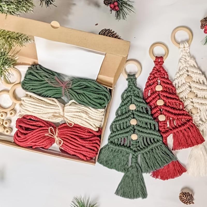 3pcs Woven Hand-Woven Cotton Rope Tapestry Christmas Tree Hanging DIY Kit Christmas Craft Gift Kit Very Suitable For Family Friends Holiday Gift