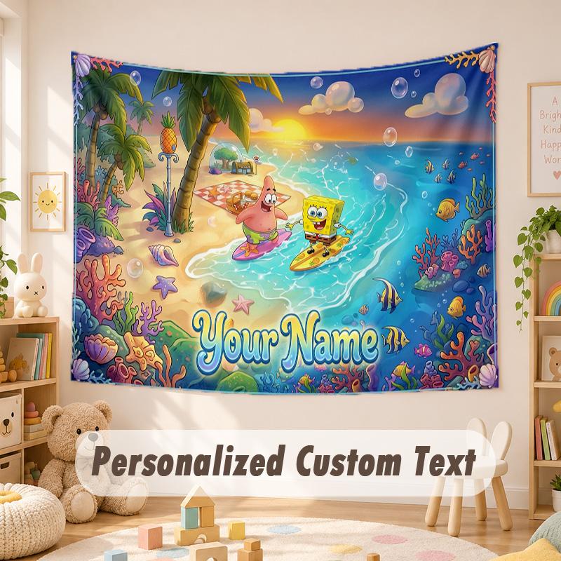 Custom Name Text Tapestry,SpongeBob Boho Wall Hanging, Decorative Backdrop Tapestry For Room