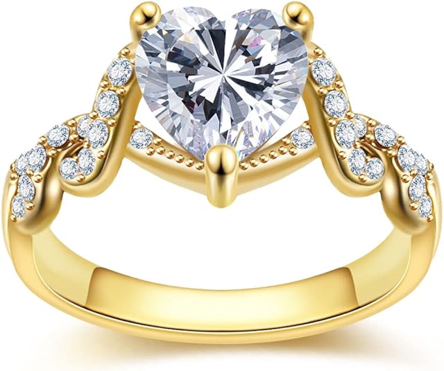 Позолоченное 18 каратным розовым золотом Кольцо-сердце с кубическим цирконием Halo Обручальное Обручальное на Обещание Вечность Кольцо на День Святого Валентина для Женщин Размер 6-10