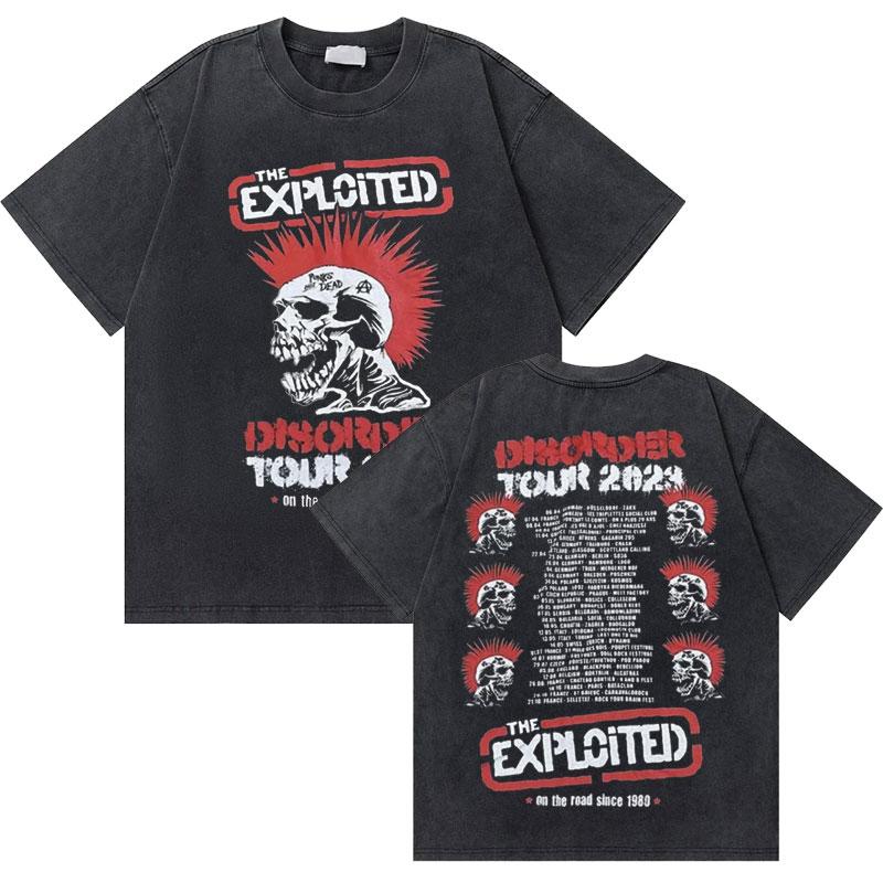 Washed Vintage Rock Band The Exploited Graphic Tshirt Men Women Retro Gothic Punk T Shirts Mens Fashion Oversized Streetwear