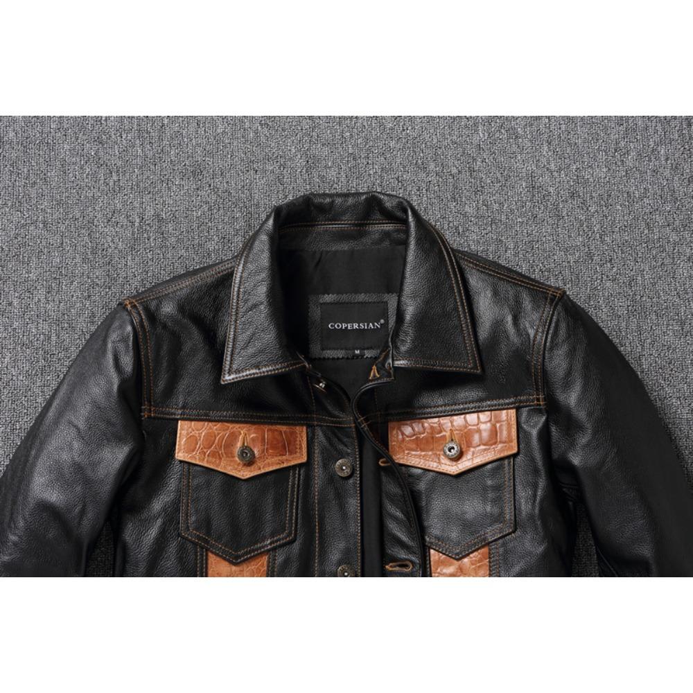 Китайский размер Classic 507 Мужская кожаная куртка из натуральной коровьей кожи Vintage Slim Short Весна Осень
