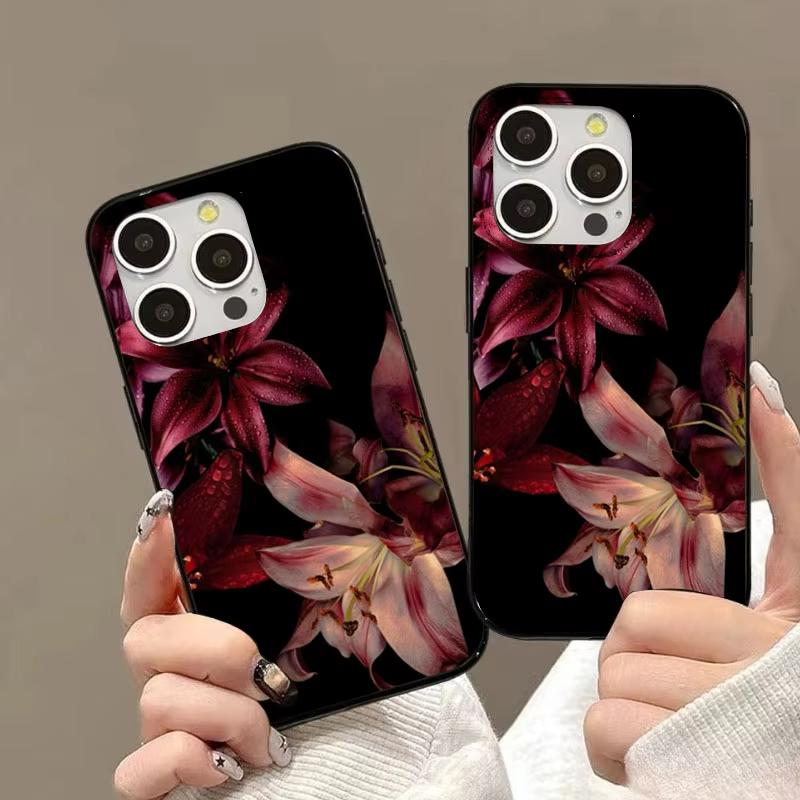 Элегантный чехол для телефона с цветком красной лилии для iPhone 11 12 13 14 15 16 17 Pro Max Mini X Xs XR 7 8 Plus SE Прозрачный чехол