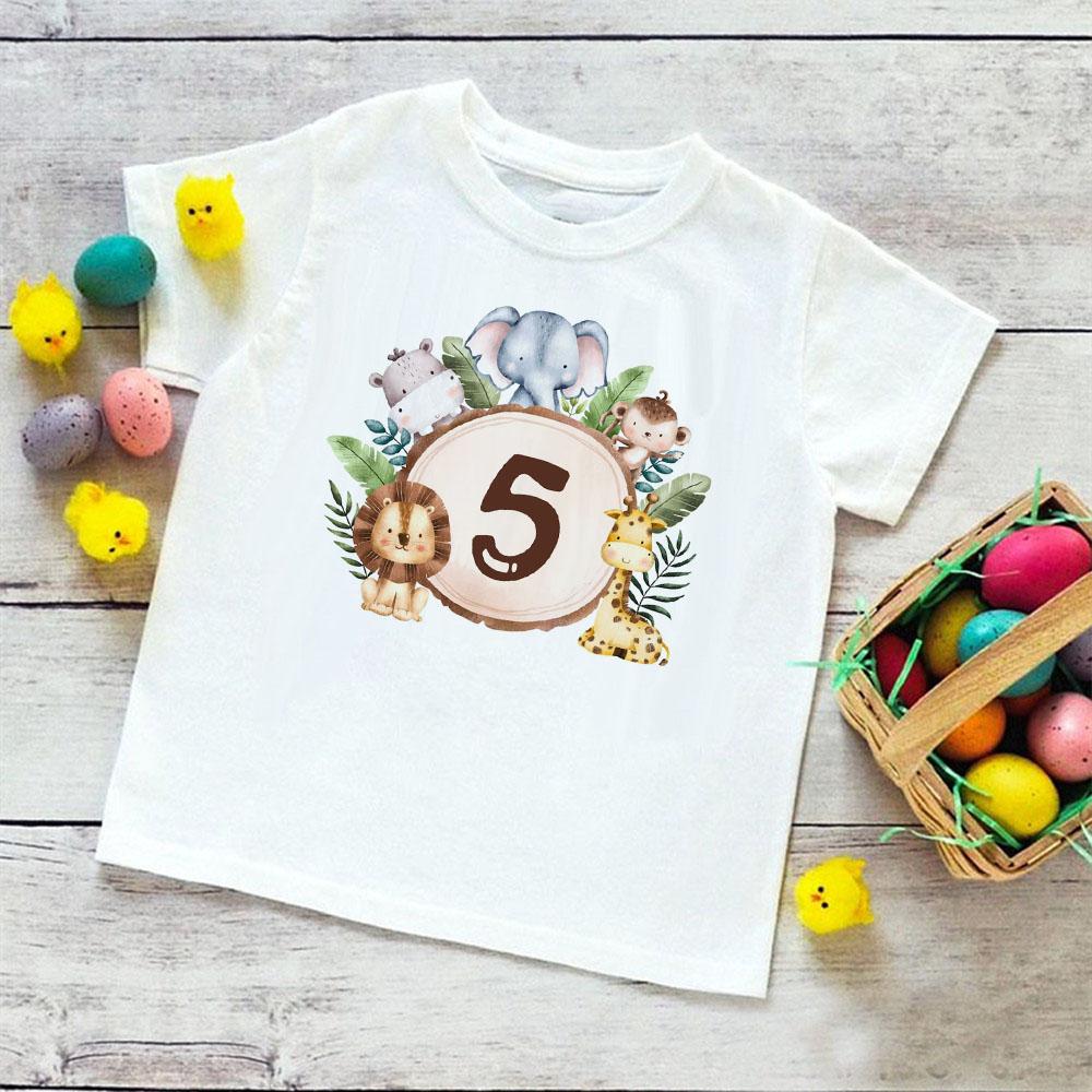 Персонализированная рубашка на день рождения, футболка для детей 1–9 лет, футболка с изображением диких животных, футболка для вечеринки в честь дня рождения, одежда с дикими животными, детские подарки, топы