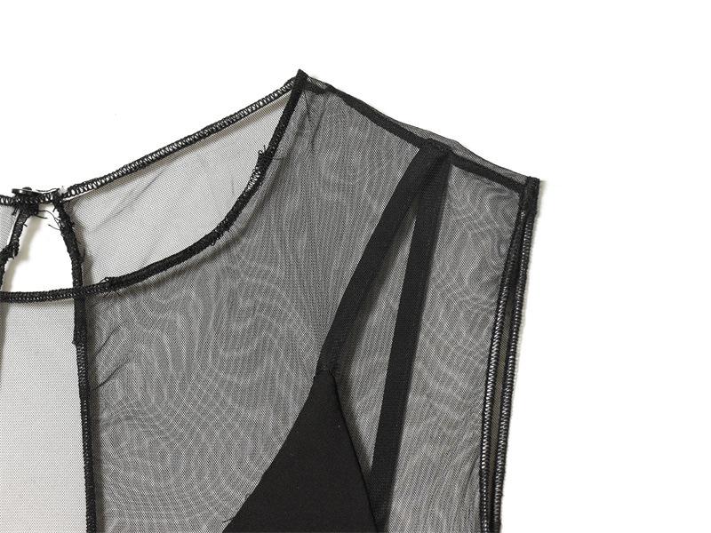 2025 Winter European & American Style Elegant Little Black See-through Dress