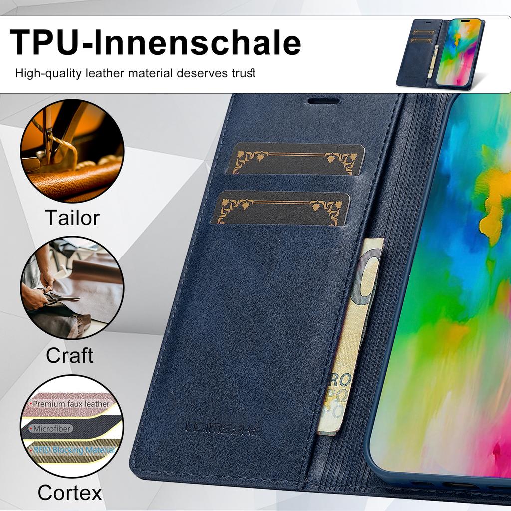 LC.IMEEKE For iPhone 16 Leather Case RFID Blocking Card Slots Phone Cover