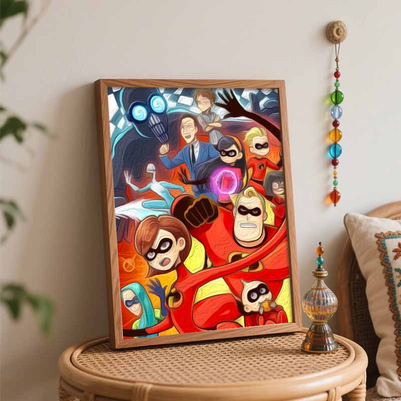 Disney oil painting Incredibles handmade diy art painting home decoration