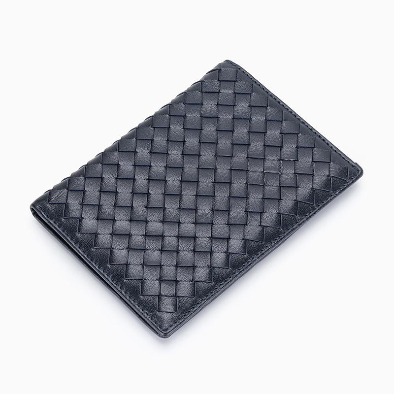 Sheepskin Woven Passport Holder: Women's Genuine Leather Multi-Card Slot Vertical Wallet