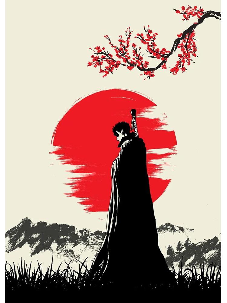 Классический японский аниме постер Берсерк, винтажный холст, картина, фехтовальщик, кишки, манга, настенное искусство, украшение для гостиной, дома, фотографии