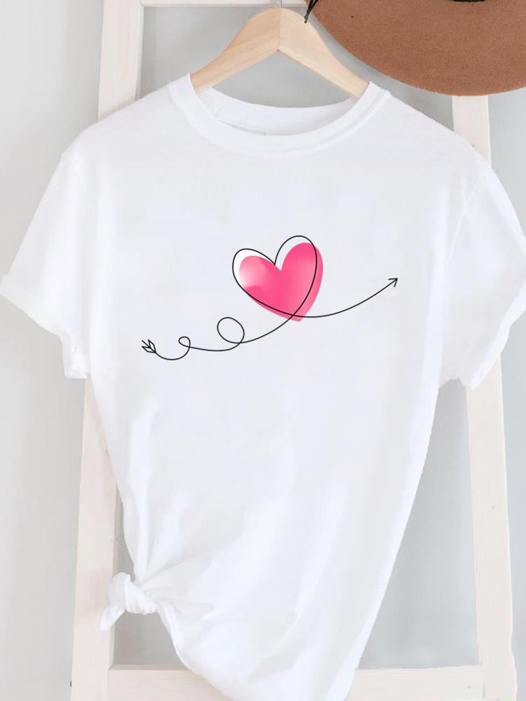(Asian Size) Love Style 90s Cute Women's Top T Female Print Short Sleeve T-shirts Fashion O-neck Casual Clothing Graphic Tee