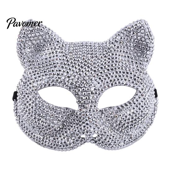 Luxury Rhinestone Costume Mask Full Halloween Mask, Sparkling Skull And Cat Face Carnival Adjustable Elastic Straps for Theme Dances Decorative Party
