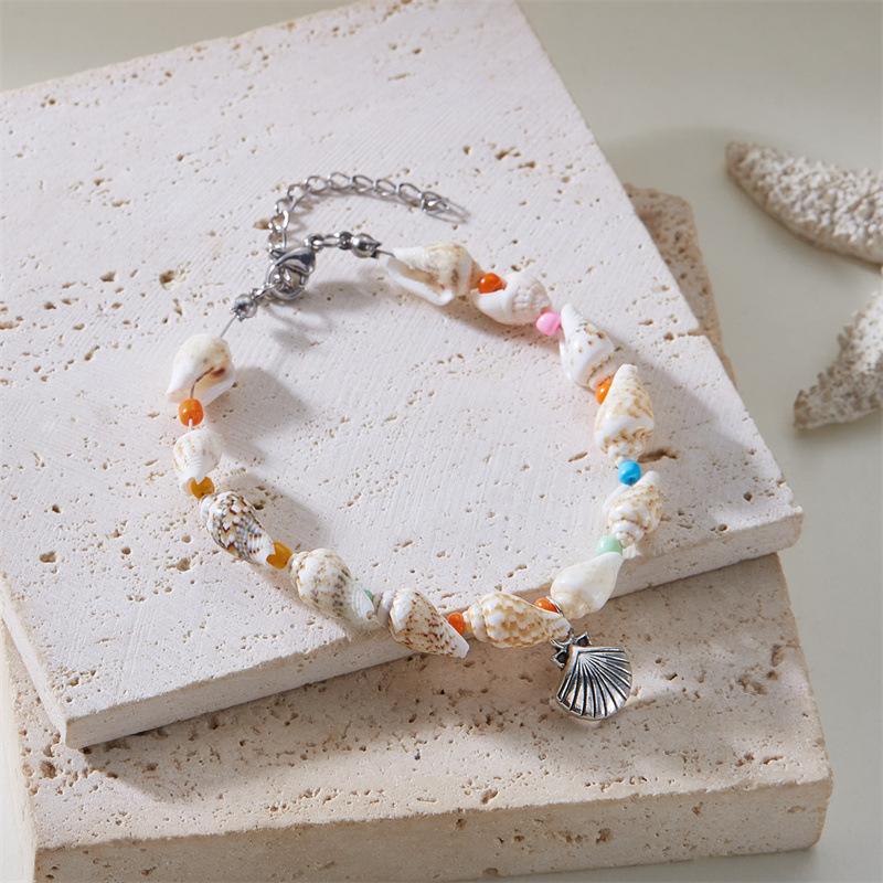 Beach Ocean Shell Jewelry Fashionable and Versatile Summer Conch Beaded Pendant Bracelet