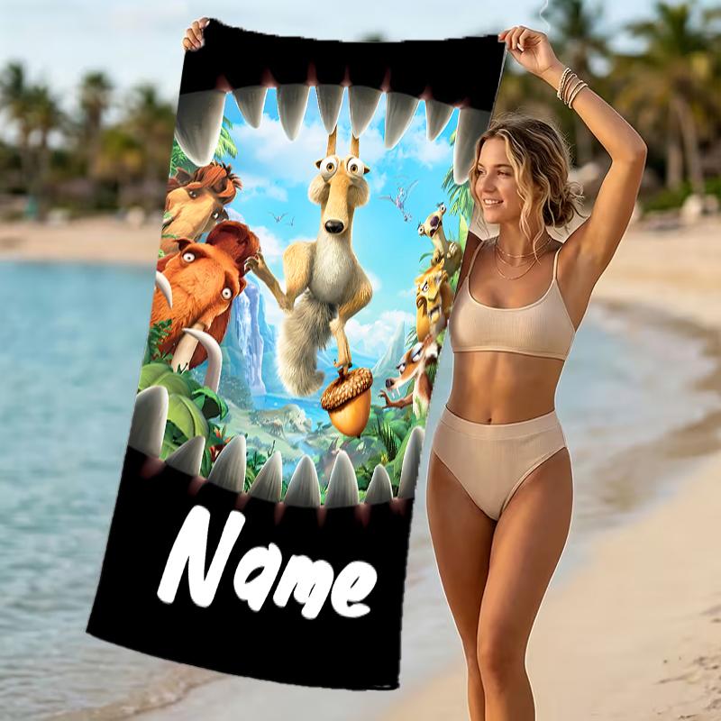 Customizable personalized beach towels Ice Age Dawn of the Dinosaurs themed designs.Suitable for the beach, yoga, sports;ideal as beach accessories
