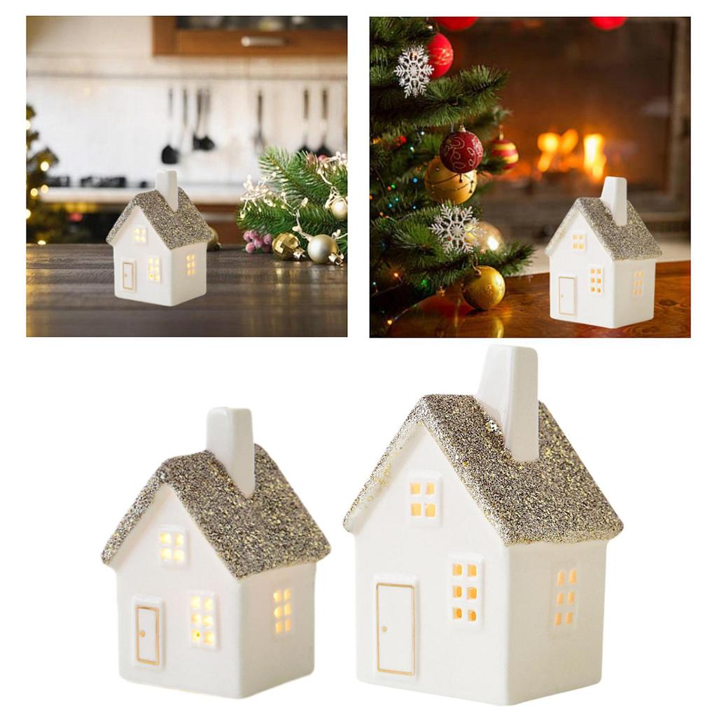 Christmas Village House LED Lighted Ceramic House for Xmas Home Scene Layout