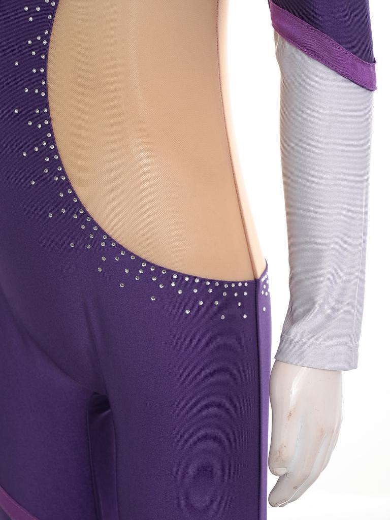 Детский комбинезон для фигурного катания для девочек, блестящий комбинезон со стразами, боди с длинными рукавами, гимнастический танцевальный костюм