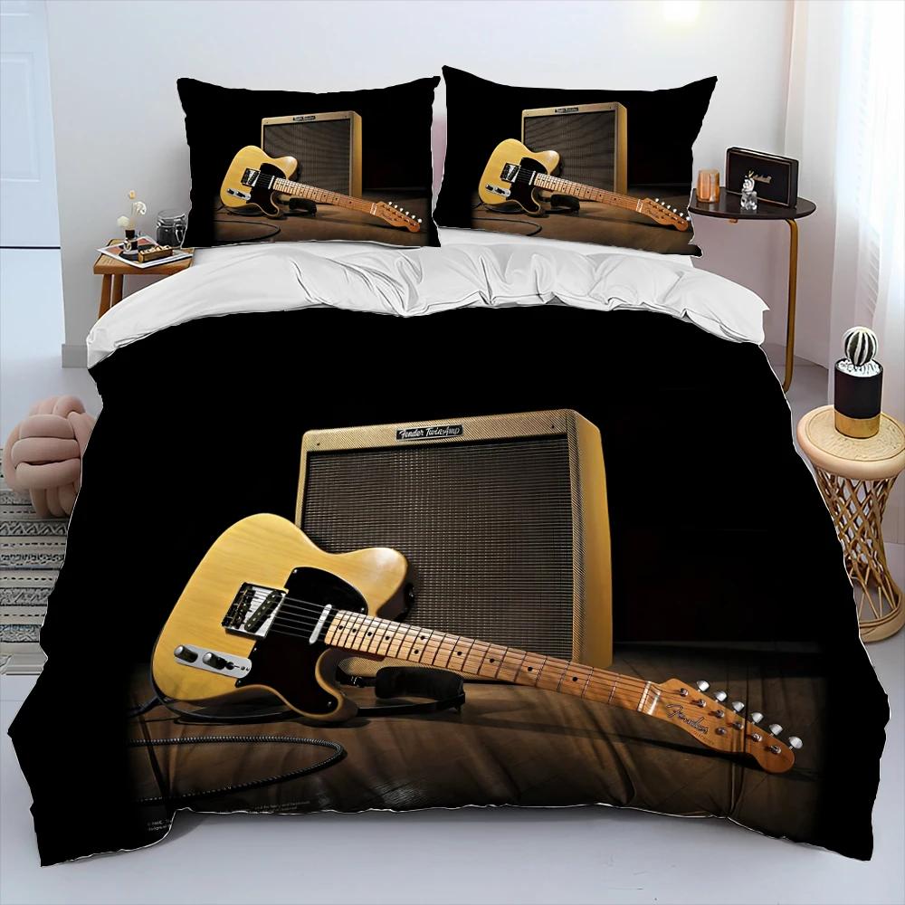 3D классическая гитара электрогитара одеяло комплект постельного белья, пододеяльник комплект постельного белья пододеяльник наволочка, комплект постельного белья размера King Queen
