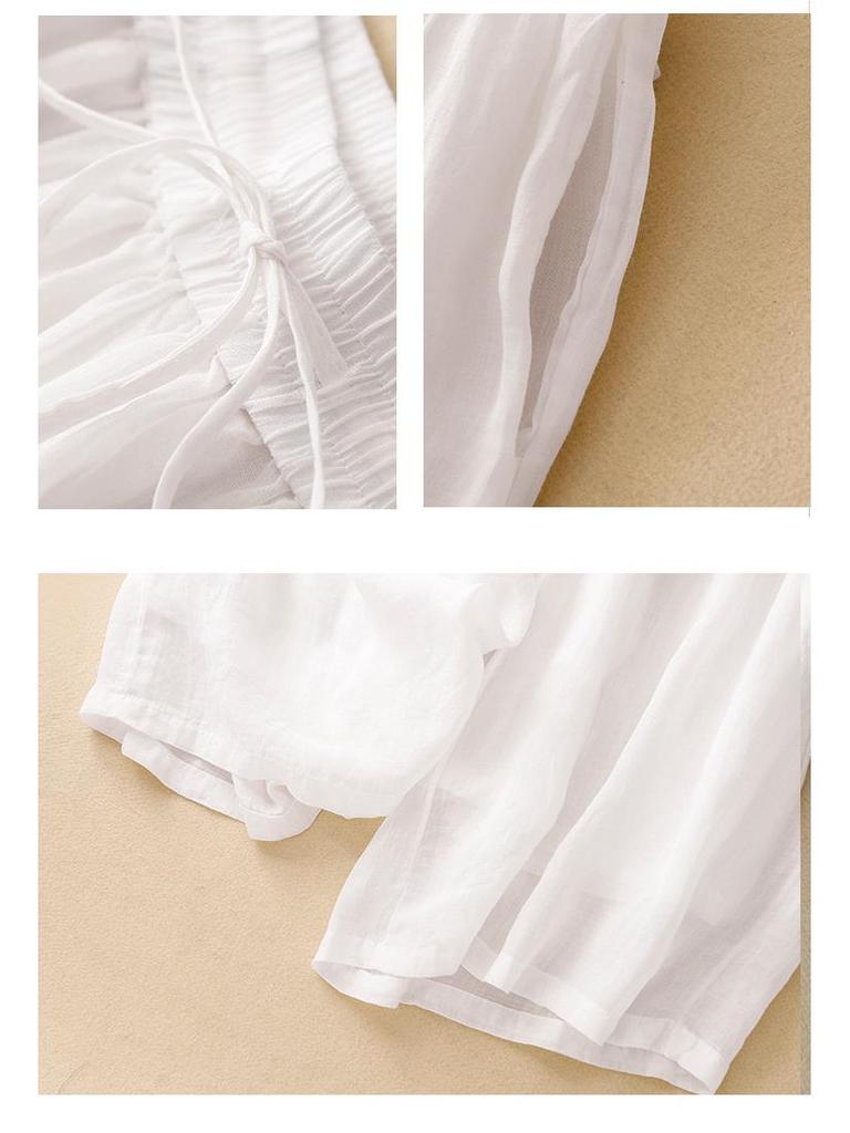 Женские повседневные брюки с широкими штанинами и эластичной талией - Хлопок Лен Двухслойные