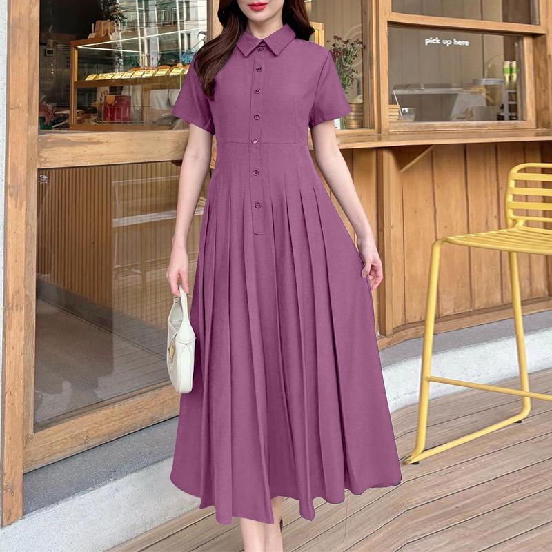 ZANZEA Женское повседневное длинное платье с отложным воротником и короткими рукавами