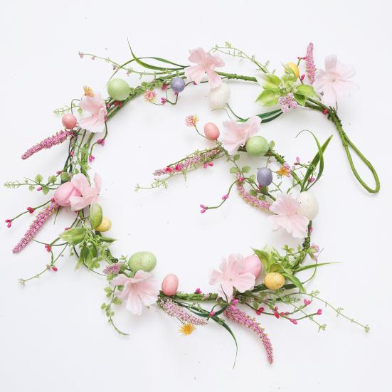 Easter Garland Artificial Floral Spring Garland with Foam Eggs Flowers for Mantle Fireplace Easter Party Indoor Outdoor Decoration