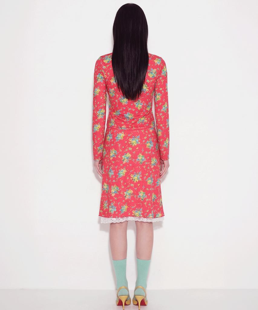 Cecese Rose Pointed Lace Hem Skirt Pink