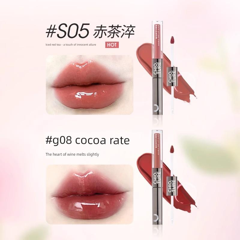 Zhiyouquan Double-Ended Lip Glaze Lipstick Water-Gloss Lip Gloss Lock Color and Fix Makeup Moisturizing Genuine Zb