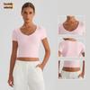 Укороченный топ для йоги Slim-Fit: Эластичная, Сексуальная, Двухслойная, Удобная футболка с коротким рукавом