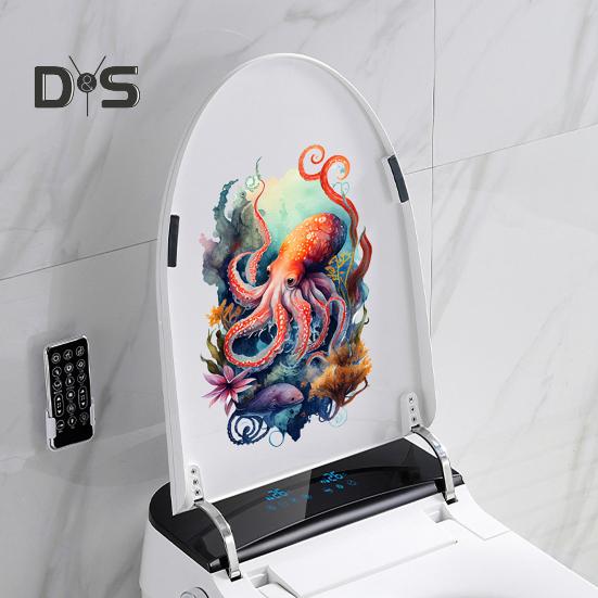 Наклейка на унитаз с морскими животными, съемная самоклеящаяся водонепроницаемая наклейка из ПВХ для гостиной, настенное искусство, подводный мир, украшение для крышки унитаза для ванной комнаты.