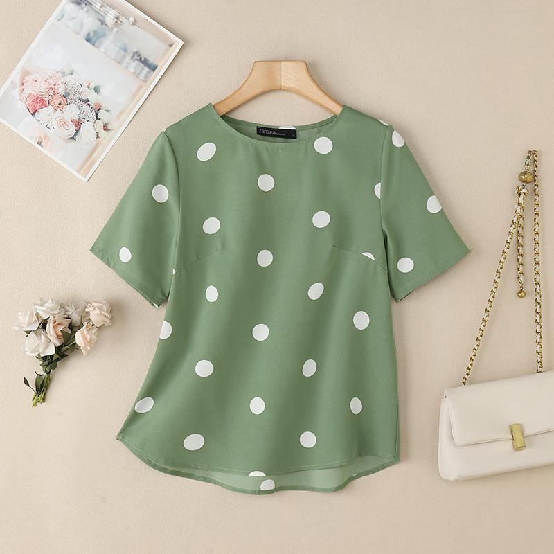 ZANZEA Женская повседневная летняя блузка с принтом в горошек и коротким рукавом