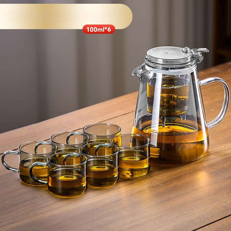 Glass Tea Pot Chinese High Temperature Tea Separation Brew Teapot High Borosilicate Pure Color Simple Teapot Tea Cup