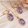 Fashion Egg Shape Oval Cubic Zirconia Drop Earrings Jewelry Sets For Women Wedding Pendant Necklace Party Gift