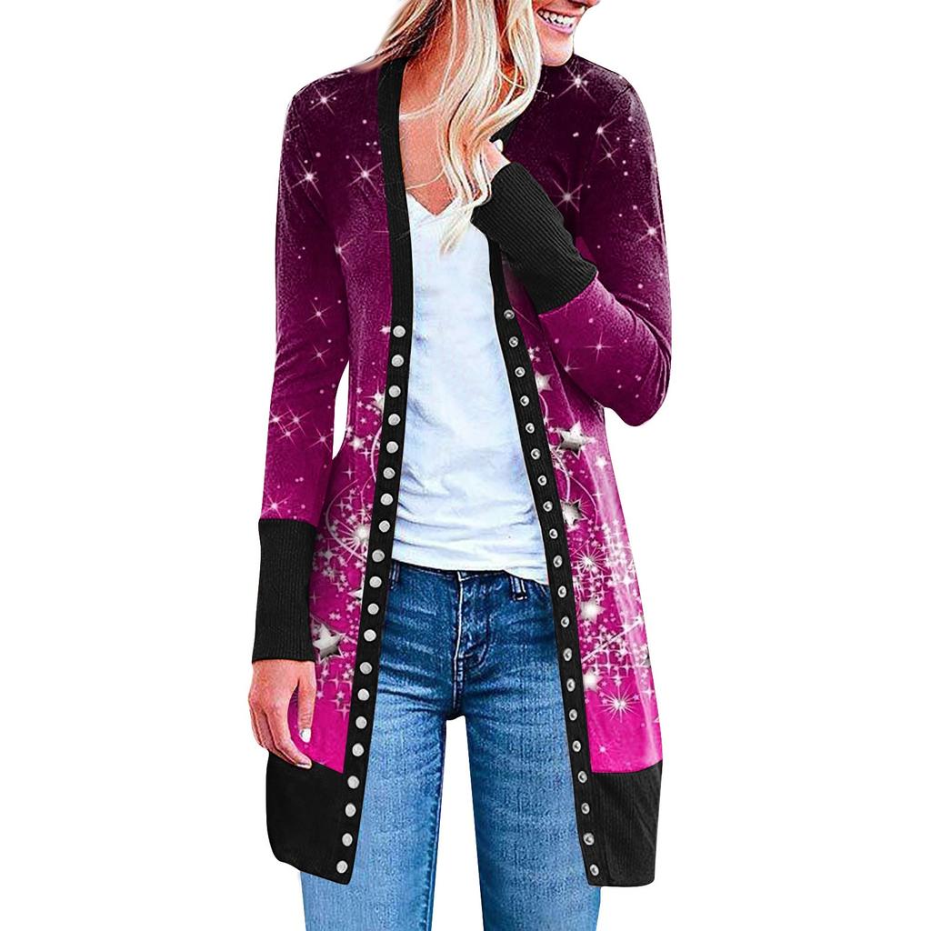 Женский повседневный кардиган с длинными рукавами и постепенным рождественским принтом, легкая куртка