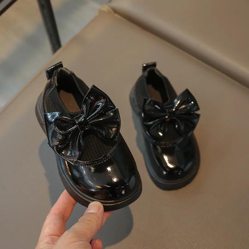 Модные новые вязаные туфли для девочек с бантом, из эластичной ткани, принцесса, детские балетки для школы, лоферы для маленьких детей на липучке, принцесса