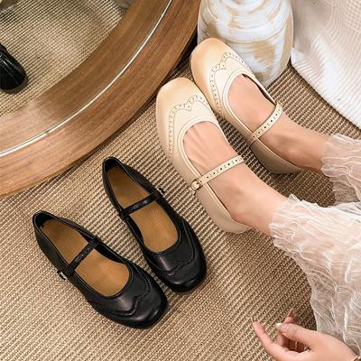 Мягкая кожа модные балетки женские гравированные туфли Мэри Джейн в стиле ретро плоские французские маленькие кожаные туфли