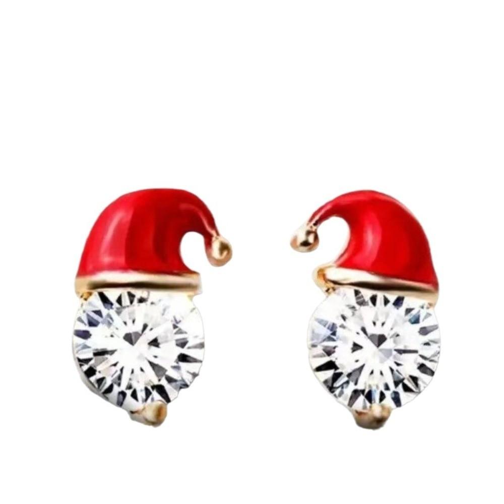 Sparkling Christmas Stud Earrings Red Enamel Rhinestone Ball Earrings Santa Hat Earrings Women