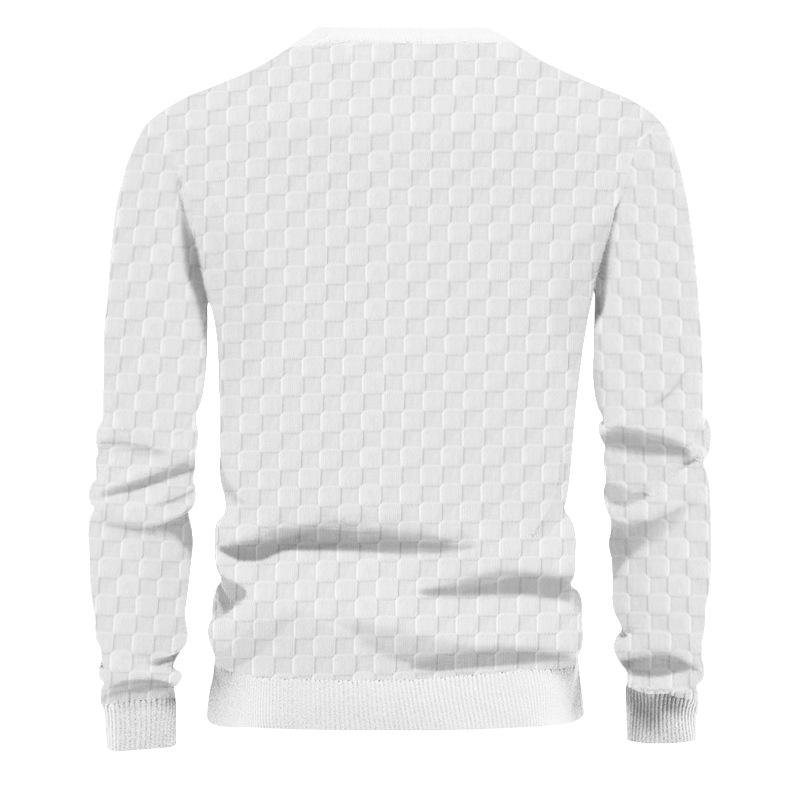 Men S Long Sleeve Crew Neck Checkerboard Jacquard Knit Sweater Casual Top