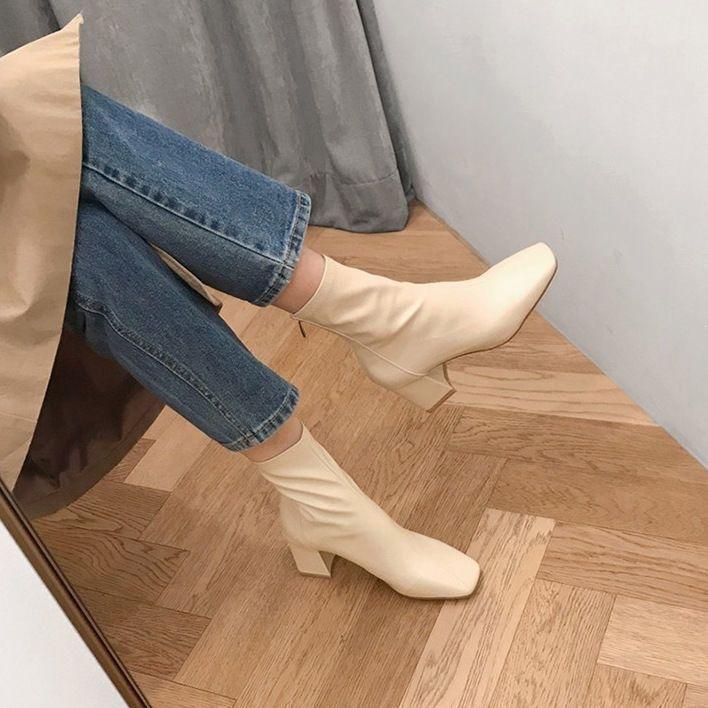 Square head rear zipper short boots women's autumn and winter new thick heel versatile commuting light and familiar style essential temperament boots