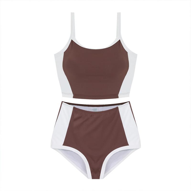 Source Korean ins simple double shoulder suspender sports style swimsuit women's split triangular high waist small chest swimsuit
