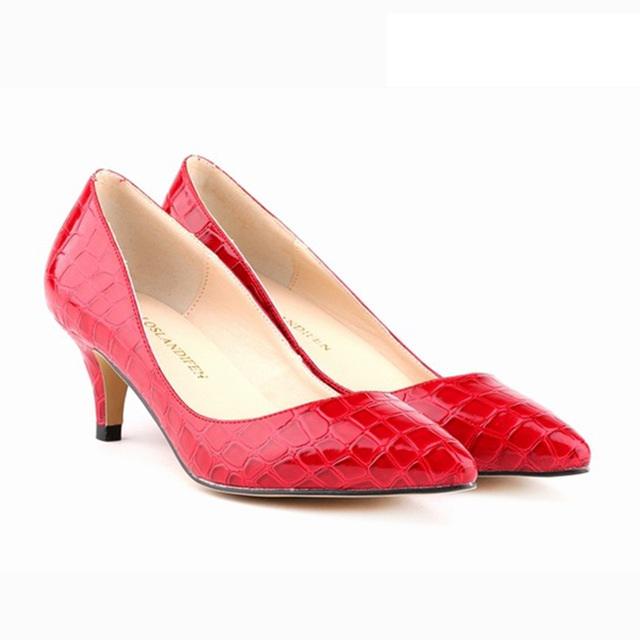 Sexy Faux Crocodile Pattern Leather Mid High Heels Pointed Toe Wedding Party Dress Pumps Women Shoes Shoe