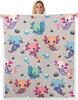 Cute Pink Axolotl Blanket Soft Fleece Throw Cherry Blossom Design Fantasy Art Kids Room Decor