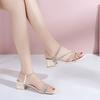 Модные и минималистичные римские сандалии 2024 года, лето, новый стиль, средний каблук, инкрустированный бриллиантами, повседневная универсальная женская обувь