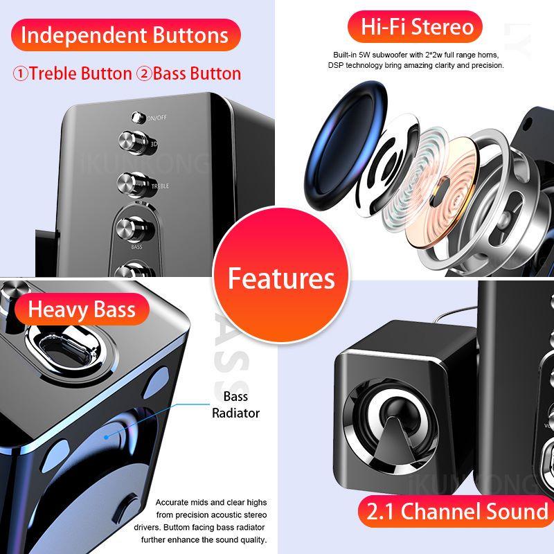 Bluetooth Computer Speakers for Desktop - Wireless Speaker with Enhanced Audio, Crisp Stereo Sound, Easy-Access Control